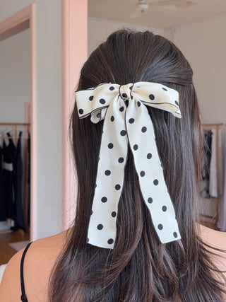 Ivory Polka Dot Bow Clip
